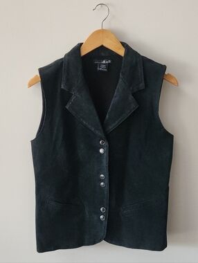 Willi Smith Suede Button Front Vest Black Minimalist 90s Layering Large